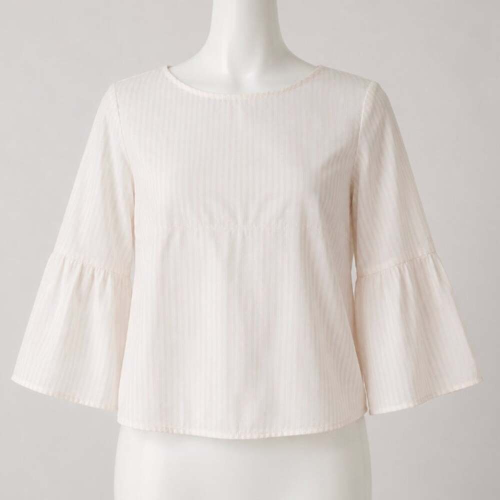 Madewell Apricot Ivory Poplin Stripe Ruffle Bell Sleeve Keyhole Back Blouse XS